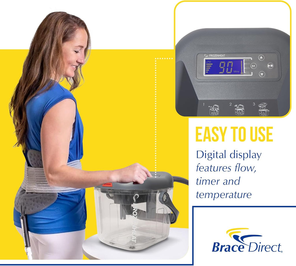 Brace Direct FrozenHeat Therapy Device – Digital Hot & Cold Water Circulation Unit for Sports Injury, Arthritis – Ice Machine for Knee, Hip, Back, Shoulder, Ankle Pain Relief – with Universal Pad