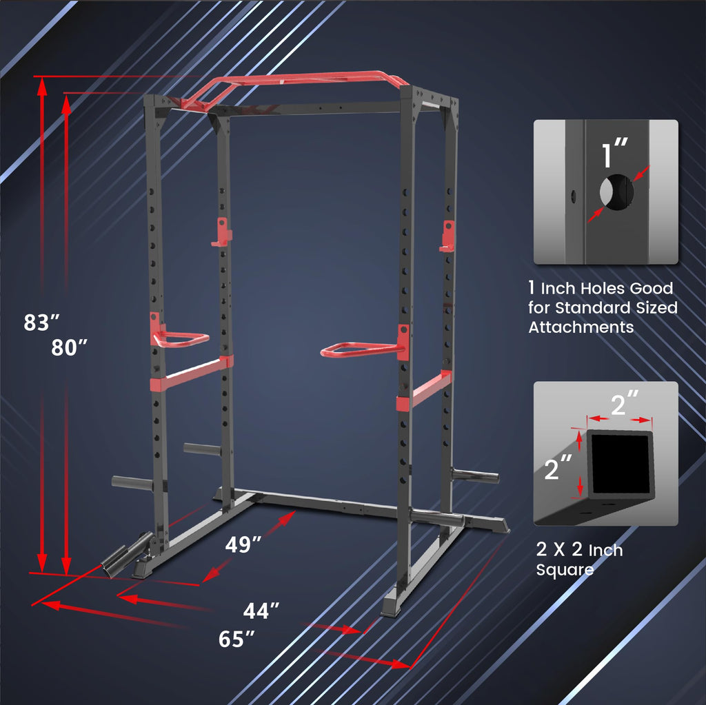 Fitness Reality Power Cage Squat Rack with Optional LAT Pulldown, Cable Crossover, 800 lb Capacity, Multi-Grip Pull-Up Bar, Adjustable Safety Bars, Strength Training for Home Gym