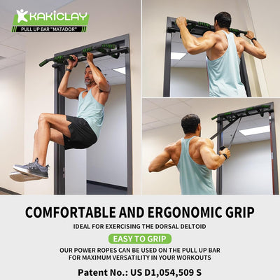 New Upgrade Pull Up Bar for Doorway with Ergonomic Grip - Upto 440 Lbs Capacity, No Screwing or Slipping - USA Original Patent, Designed, Shipped, Warranty