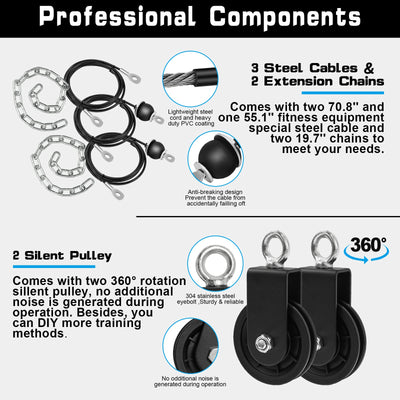 SERTT Weight Cable Pulley System Gym, Upgraded Cable Pulley Attachments for LAT Pull Down, Biceps Curl, Tricep, Arm Workouts - Home Gym Add On Equipment
