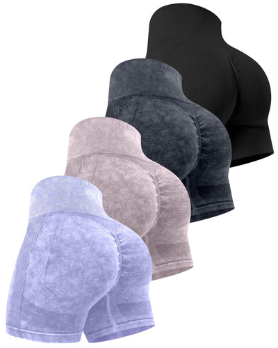 CHRLEISURE Women's 4 Packs Workout Gym Shorts, High Waisted Butt Lifting Scrunch Butt Seamless Booty Shorts