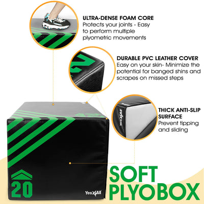 Yes4All 3 in 1 Foam Plyometric Jump Box for Training & Conditioning - Plyo Jump Box for Fitness Workout Exercise