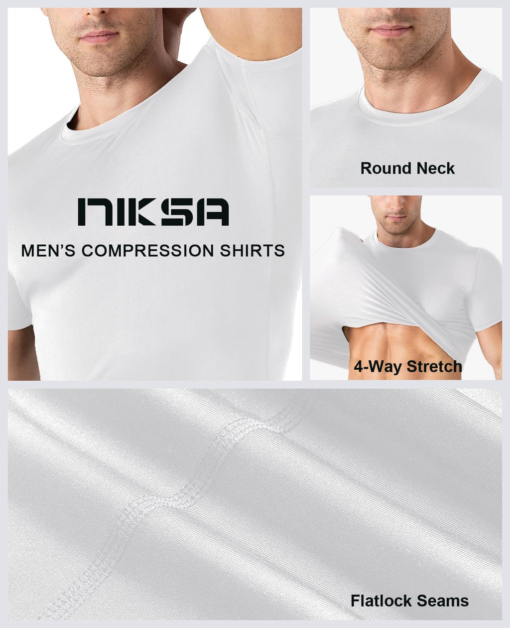 Niksa Men's Compression Shirts 1/2/4 Pack, Workout Gym Shirt Short Sleeve, Moisture Wicking Active Fit Base Layer T-Shirt