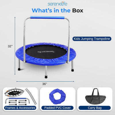 SereneLife 36/40" Foldable Mini Trampoline - Compact Fitness Trampoline for Kids Adults, Exercise Rebounder with Foam Handle, Indoor/Garden Workout Equipment, Max Load 150/220 lbs