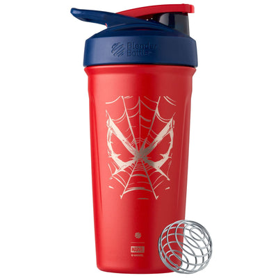 BlenderBottle Superman Strada Shaker Cup Insulated Stainless Steel Water Bottle with Wire Whisk, 24-Ounce, Man of Steel - Blue