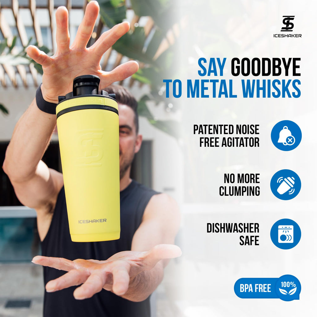 Ice Shaker Insulated Stainless Steel Shaker Bottle | 26oz, Navy/Mint | Cold for 30+ Hours | Insulated Cup with Twist-on Agitator | Odor-Free Bottle for Protein Shakes, Water, Smoothies, Cocktails