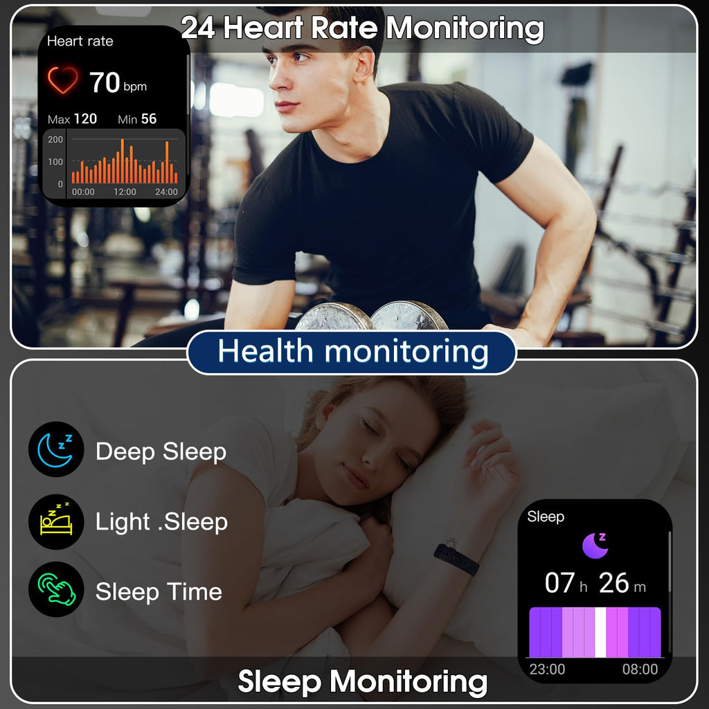 Smart Watch for Men Women(Answer/Make Calls), 1.95" HD Touch Screen Fitness Watch with Sleep Heart Rate Monitor, 110+ Sports Modes, IP68 Waterproof Activity Trackers Compatible with Android iOS, Black