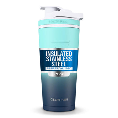 Ice Shaker Insulated Stainless Steel Shaker Bottle | 26oz, Navy/Mint | Cold for 30+ Hours | Insulated Cup with Twist-on Agitator | Odor-Free Bottle for Protein Shakes, Water, Smoothies, Cocktails
