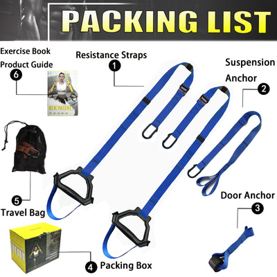 Bodyweight Resistance Training Straps, Complete Home Gym Fitness Trainer kit for Full-Body Workout, Included Door Anchor, Extension Strap, Fitness Guide