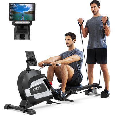 Pooboo Magnetic Rowing Machine 360 LB Weight Capacity, folding rower with Combination Strength exercise, Tablet Holder and Comfortable Seat Cushion, Rower for Home Use