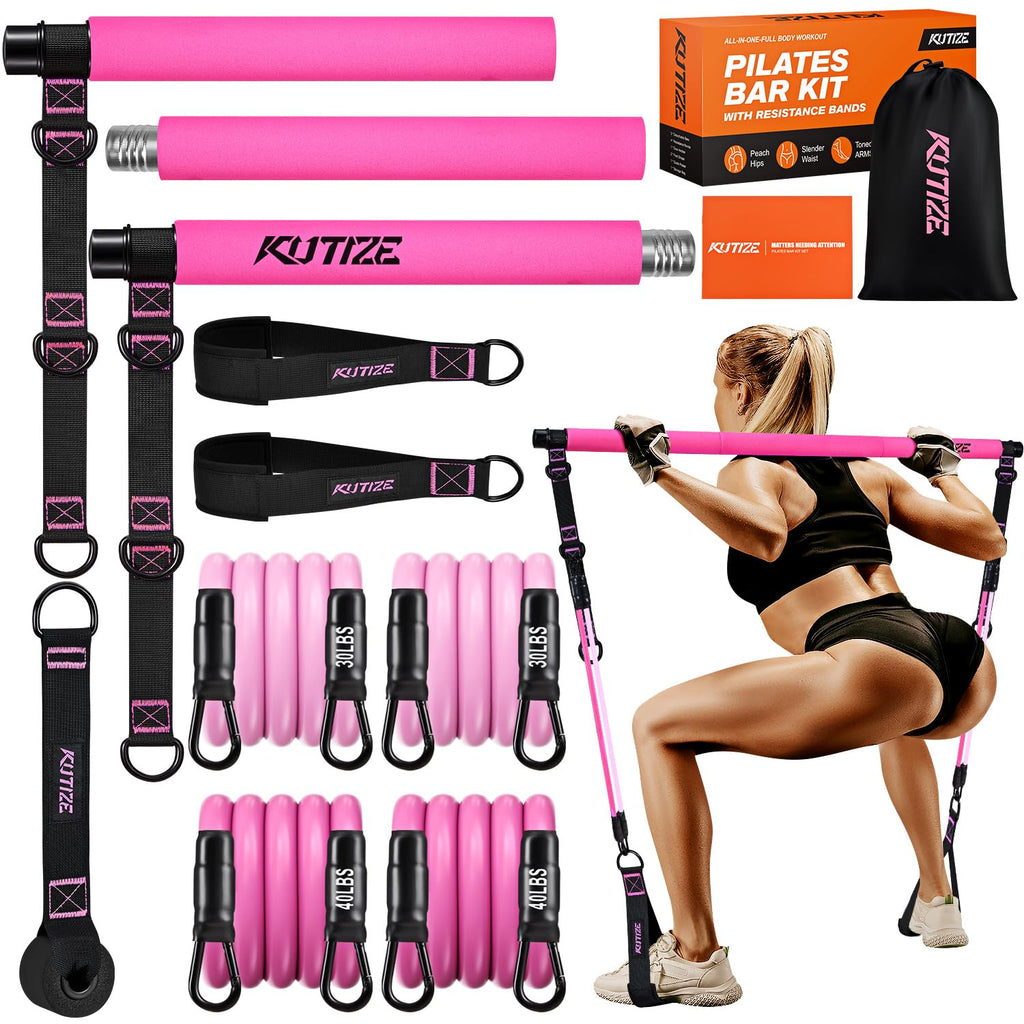 Pilates Bar Kit with Resistance Bands, Pilates Equipment, Multifunctional Pilates Bar for Women & Men, Pilates kit for Hip, Back, Arm, Full-Body Workouts, Home Gym Strength Training Equipment