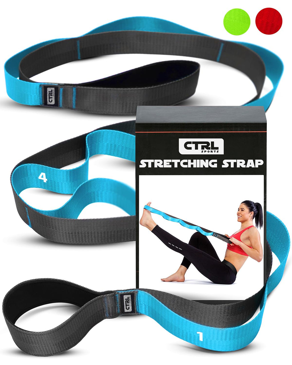 Stretching Strap with Loops - Non Elastic Stretch Band for Physical Therapy, Yoga Strap for Stretching Equipment, Stretch Bands for Exercise and Flexibility - Fascia, Hamstring & Leg Stretcher Belt