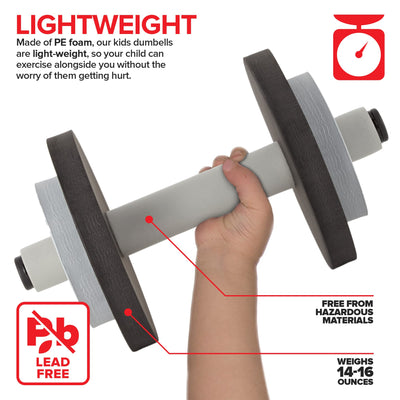 Modern Innovations Kids Weight Set (2 Pack) Toy Dumbbells, Baby Dumbbell Workout Weights, Fun Fitness and Exercise Equipment for Toddlers - Black & Gray…