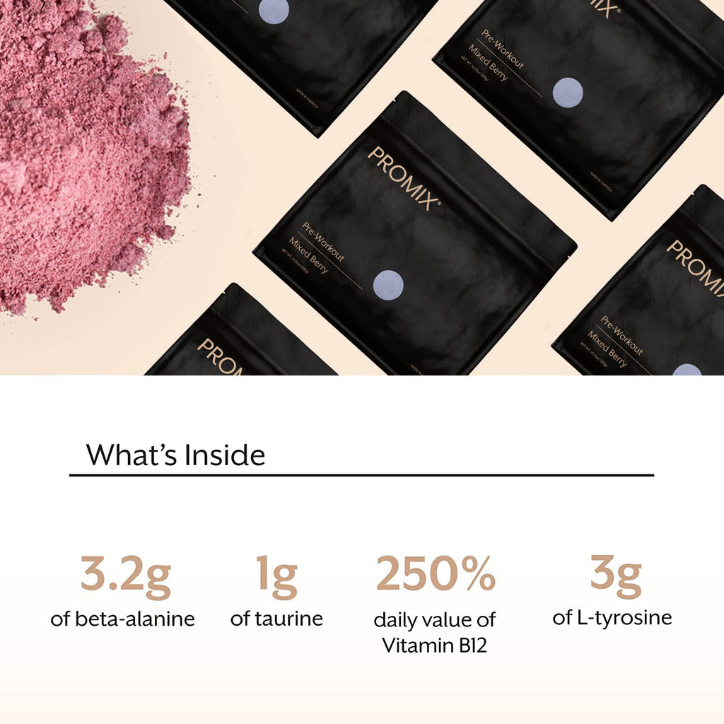 Promix Pre-Workout Powder, Strawberry Lemon – Boosts Focus, Energy & Endurance – With Caffeine, B12, Beta-Alanine & L-Tyrosine – Gluten & Dairy-Free, 10.05 oz