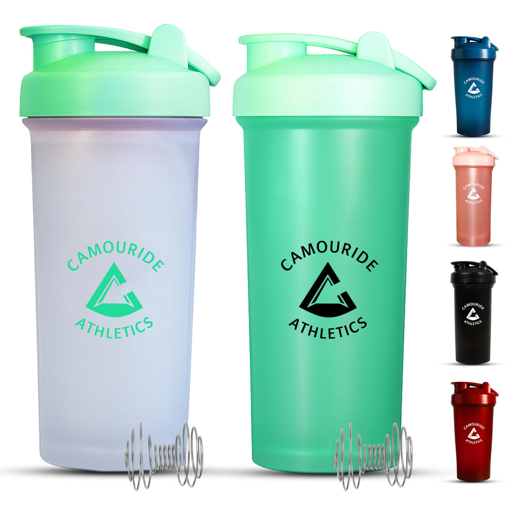 2 Pack 45 oz Protein Shaker Bottles with Wire Whisk – BPA-Free, Leak-Proof Shaker Cups for Protein Shakes & Smoothies – Large Plastic Mixer Bottle – Classic White & Cobalt Blue.