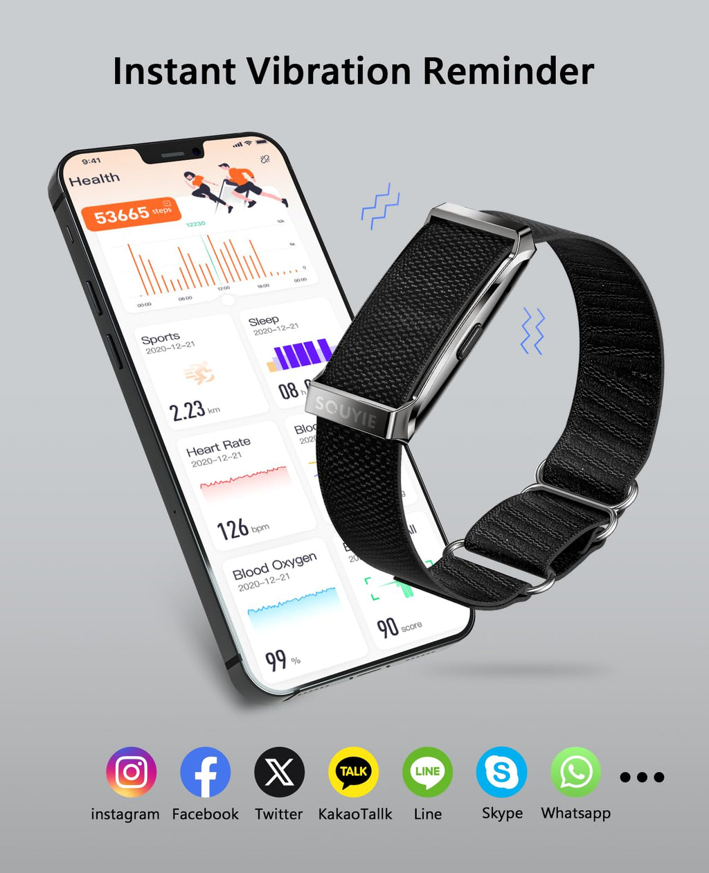 Smart Bracelet for Men Women, Health Activity Fitness Trackers, 24/7 Continuous Heart Rate/Blood Pressure/HRV/Stress Monitor, 24H Sleep Tracker, 170+ Sports Modes Smart Wristband with Free APP 2 Bands