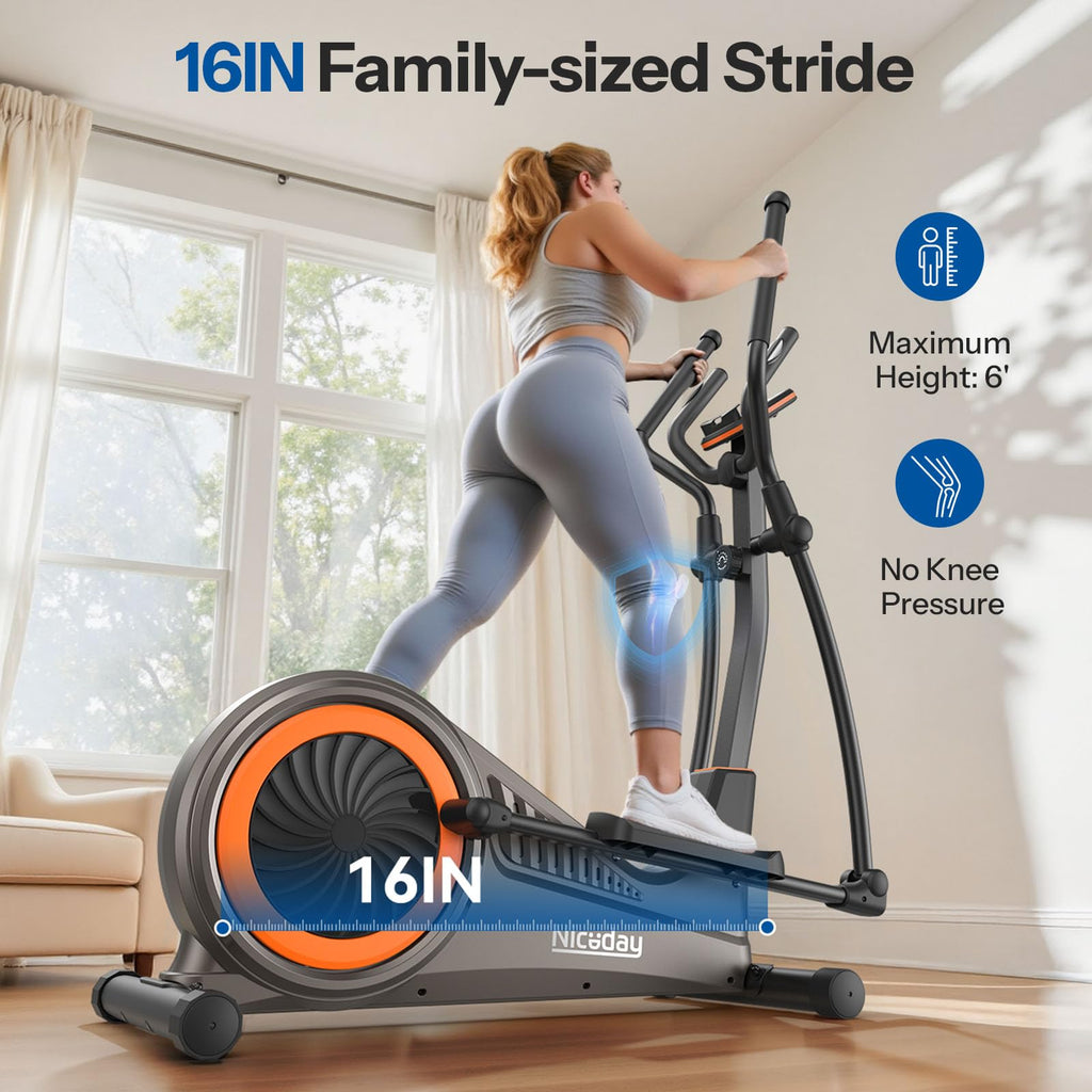 Niceday Elliptical Machine, Elliptical Exercise Machine for Home with Hyper-Quiet Magnetic Driving System, Elliptical Trainer with 15.5IN & 20IN Stride, 16 Resistance Levels, 500LBS Loading Capacity