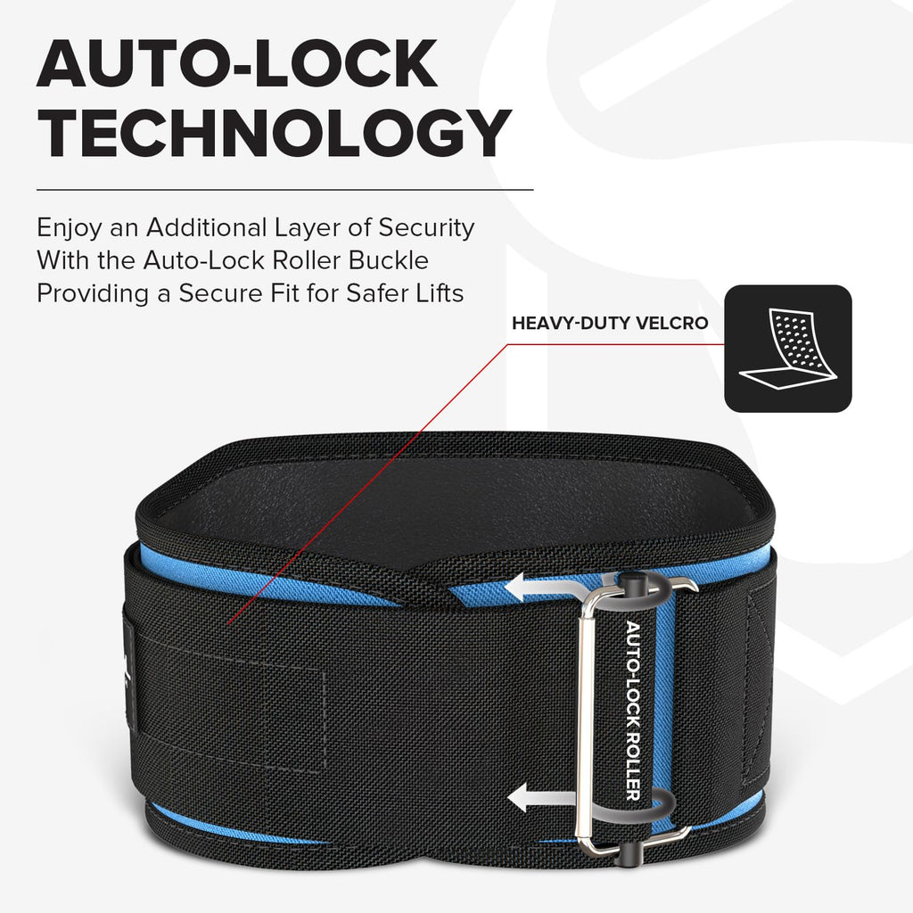 Weightlifting Belt For Men and Women - 6 Inch Auto-Lock Weight Lifting Back Support, Workout Back Support for Lifting, Fitness, Cross Training and Powerlifitng