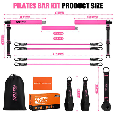 Pilates Bar Kit with Resistance Bands, Pilates Equipment, Multifunctional Pilates Bar for Women & Men, Pilates kit for Hip, Back, Arm, Full-Body Workouts, Home Gym Strength Training Equipment