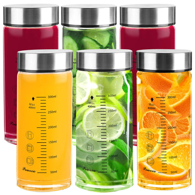 Glass Juice Bottles 4 Pack 20 oz - Wide Mouth Glass Water Bottles with Lids - for Juicing, Protein, Smoothie, Milk, Reusable, BPA Free, Stainless Steel Lids, Blender, Shaker Bottle (20oz/600ml)