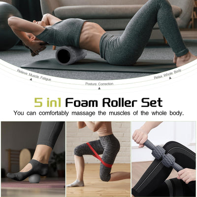 Foam Roller High Density Foam Roller Set for Deep Tissue Muscle Massage, 18" Trigger Point Fitness Exercise Massage Roller, Self-Myofascial Release for Whole Body (Black-18(2 in 1))