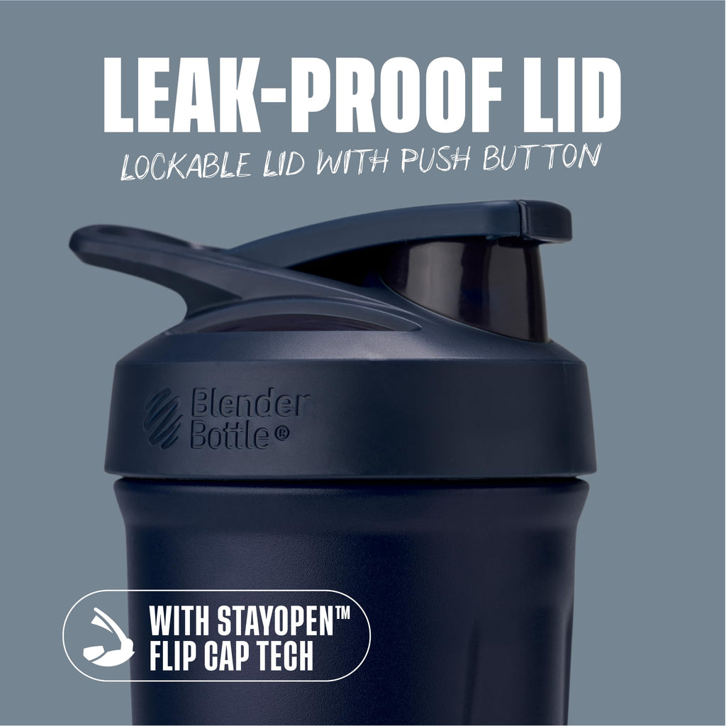 BlenderBottle Strada Shaker Cup Insulated Stainless Steel Water Bottle with Wire Whisk, 24-Ounce, Black