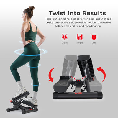 Sunny Health & Fitness Mini Stepper for Exercise at Home, Stair Step Workout Machine with Resistance Band and Over 300lb Weight Capacity, Optional Twist Motion and Free SunnyFit App Connection