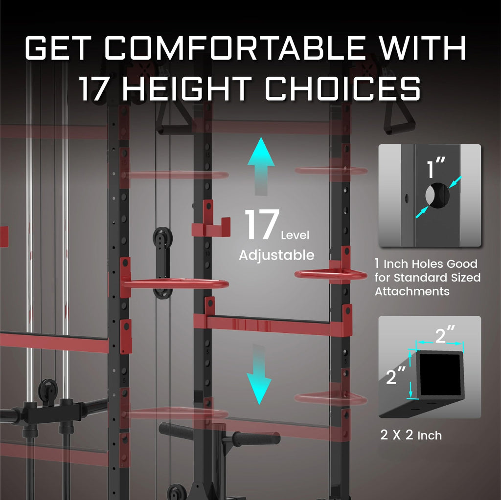 Fitness Reality Power Cage Squat Rack with Optional LAT Pulldown, Cable Crossover, 800 lb Capacity, Multi-Grip Pull-Up Bar, Adjustable Safety Bars, Strength Training for Home Gym