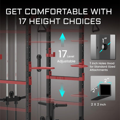 Fitness Reality Power Cage Squat Rack with Optional LAT Pulldown, Cable Crossover, 800 lb Capacity, Multi-Grip Pull-Up Bar, Adjustable Safety Bars, Strength Training for Home Gym