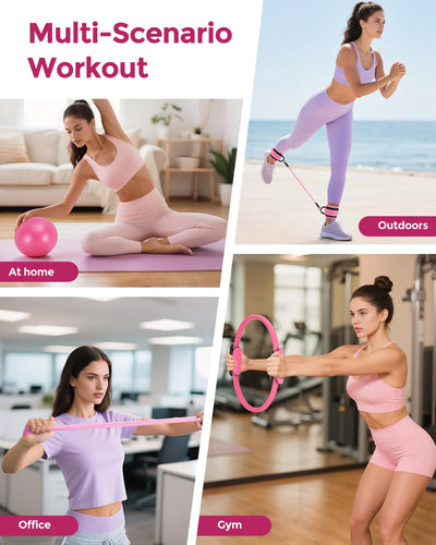 Pilates Essentials Kit for Women, 14-Inch Magic Circle Home Pilates Equipment with Pilates Ring and Ball Set, 5 Resistance Bands & Accessories for Home Workouts Beginners Essentials Starter Set