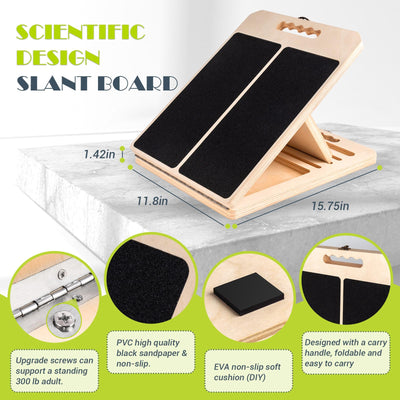 Slant Board for Calf Stretching, Adjustable Portable Wooden Incline Board for Calf Stretcher with Training Poster, 300 Lbs Weight Capacity Calf Stretch Wedge for Leg, Knees, Heel, Ankle & Stretching