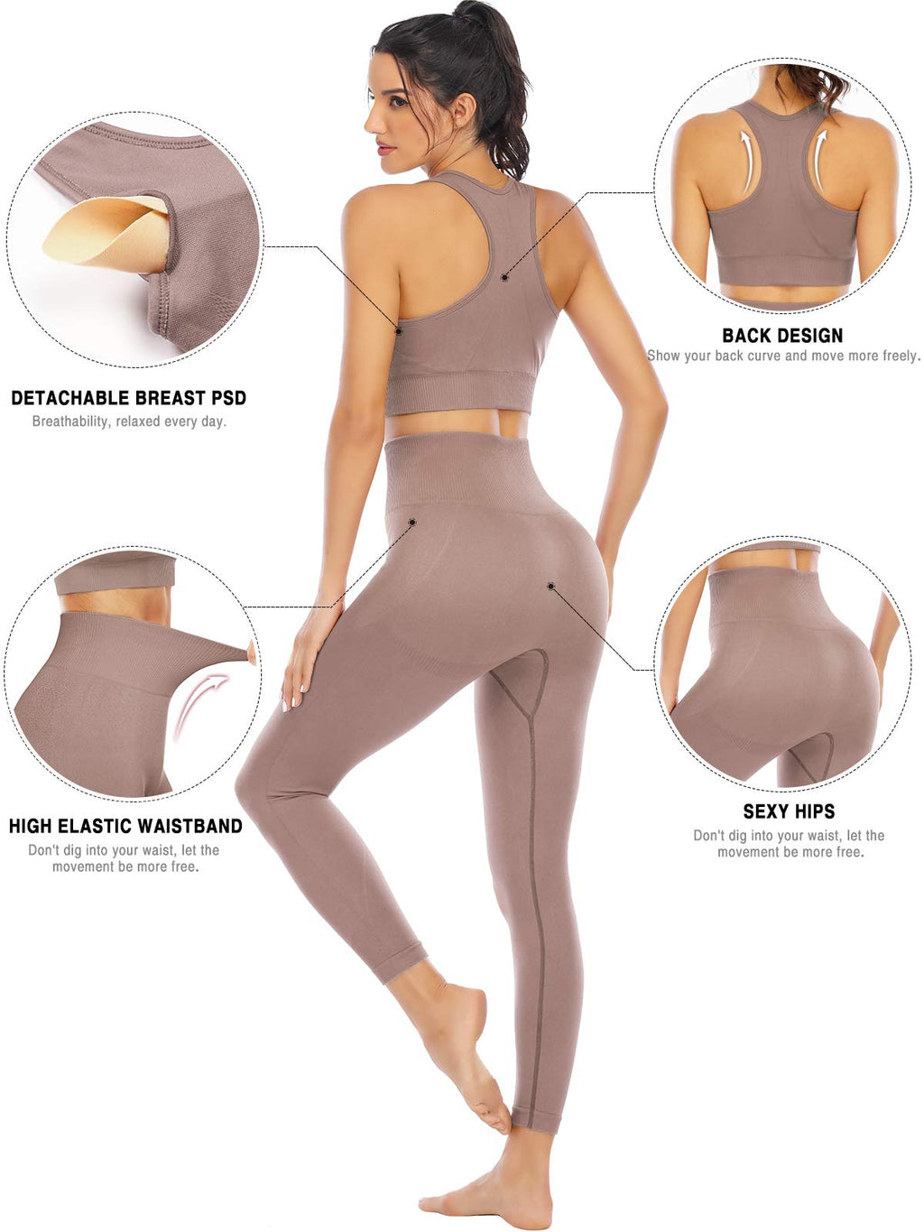 Workout Sets for Women 2 Piece High Waisted Seamless Leggings with Padded Stretchy Sports Bra Sets Gym Clothes