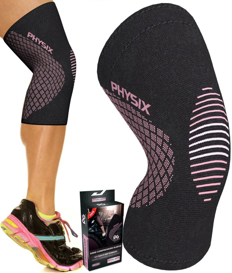 Physix Gear Knee Compression Sleeve for Men & Women - Best Compression Knee Brace for Walking, Running, Gym, Basketball, Weightlifting,Workout, Sports - Knee sleeves Support Compression & Stability