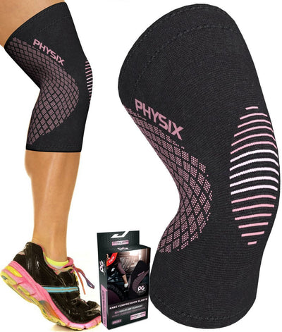Physix Gear Knee Compression Sleeve for Men & Women - Best Compression Knee Brace for Walking, Running, Gym, Basketball, Weightlifting,Workout, Sports - Knee sleeves Support Compression & Stability