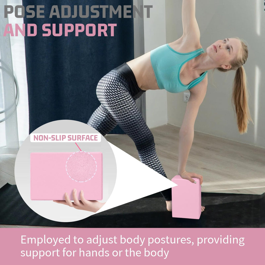 Yoga Blocks 2 Pack, EVA Foam Yoga Block Supportive, Non-Slip Exercise Blocks, Yoga Accessories for Pilates, Meditation, Balance, Stretching and Deep Poses