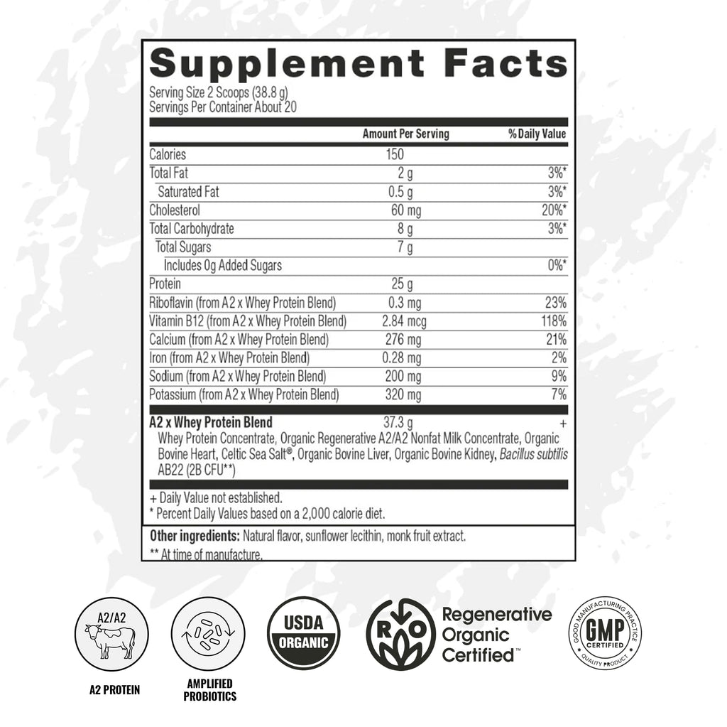 A2 Protein Powder, Peppermint Milkshake, 25 G Protein per Serving, Organic A2/A2 Whey Casein Blend With Probiotics and Celtic Sea Salt, Gluten Free Workout Supplement, Non GMO, 20 Serv, 27.4 Oz
