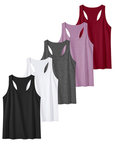 6 or 5 Pack Workout Tank Tops for Women, Athletic Racerback Sports Tank Tops, Compression Sleeveless Dry Fit Shirts