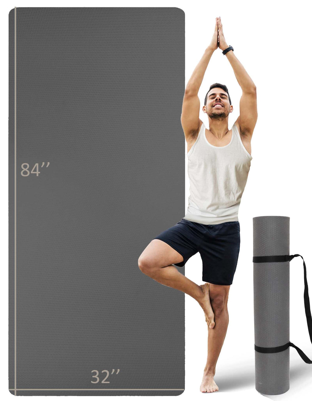 Extra Long & Wide Thick Yoga Mat for Tall Men & Women, 84'' x 32'' x 7mm Oversized Yoga Mat Double-Sided Non Slip, Pro TPE Yoga Mats with Strap