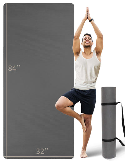 Extra Long & Wide Thick Yoga Mat for Tall Men & Women, 84'' x 32'' x 7mm Oversized Yoga Mat Double-Sided Non Slip, Pro TPE Yoga Mats with Strap