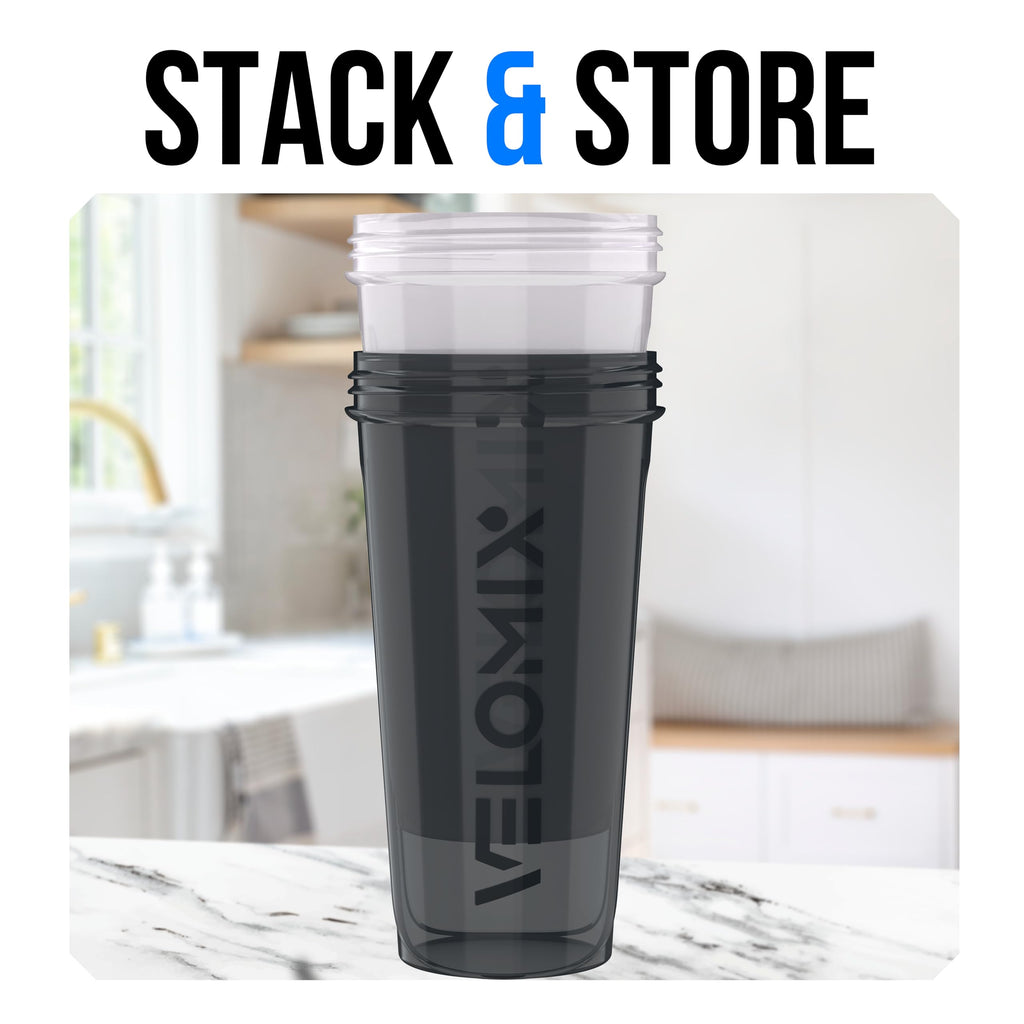 VELOMIX -2 Pack- 28 oz Protein Shaker Bottles for Protein Mixes - 2x Wire Whisk | Leak Proof Shaker Cups for Protein Shakes | Protein Shaker Bottle Pack (Black/Transparent)