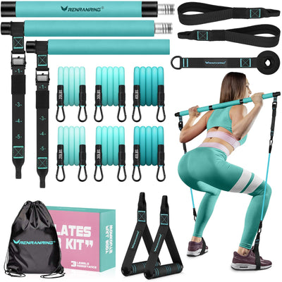 Pilates Bar Kit with Resistance Bands, Multifunctional Pilates Bar for Women & Men with Heavy-Duty Metal Adjustment Buckle, Pilates Home Equipment for Full BodyWorkouts