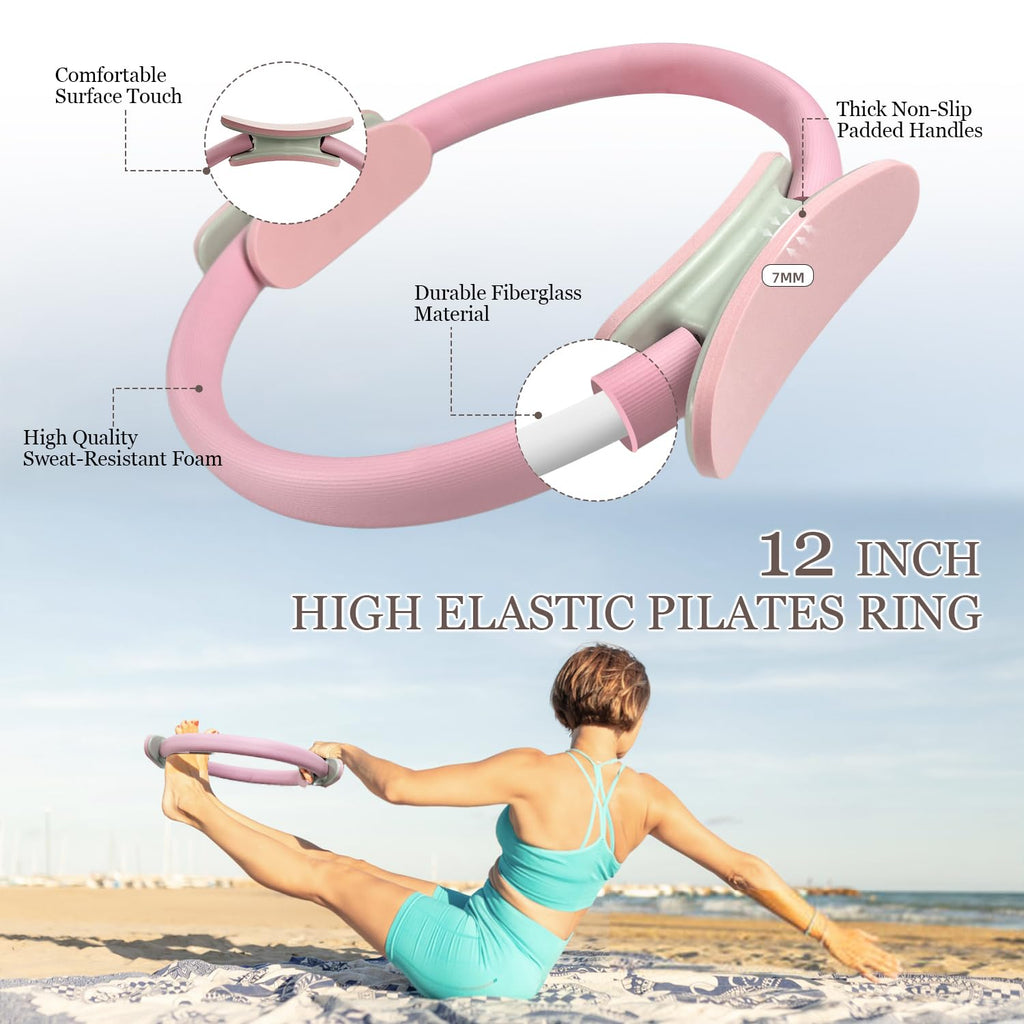 Pilates Equipment Kit for Home Workout, Pilates Ring and Ball Set with 2.2lb *2 Dumbbells, Fabric Resistance Bands, Tape Measure, Bag, Pilates Essentials Accessories for Women Yoga