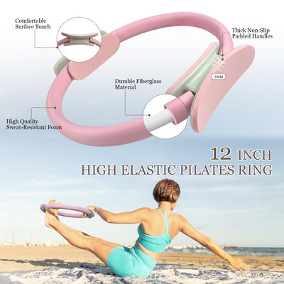 Pilates Equipment Kit for Home Workout, Pilates Ring and Ball Set with 2.2lb *2 Dumbbells, Fabric Resistance Bands, Tape Measure, Bag, Pilates Essentials Accessories for Women Yoga