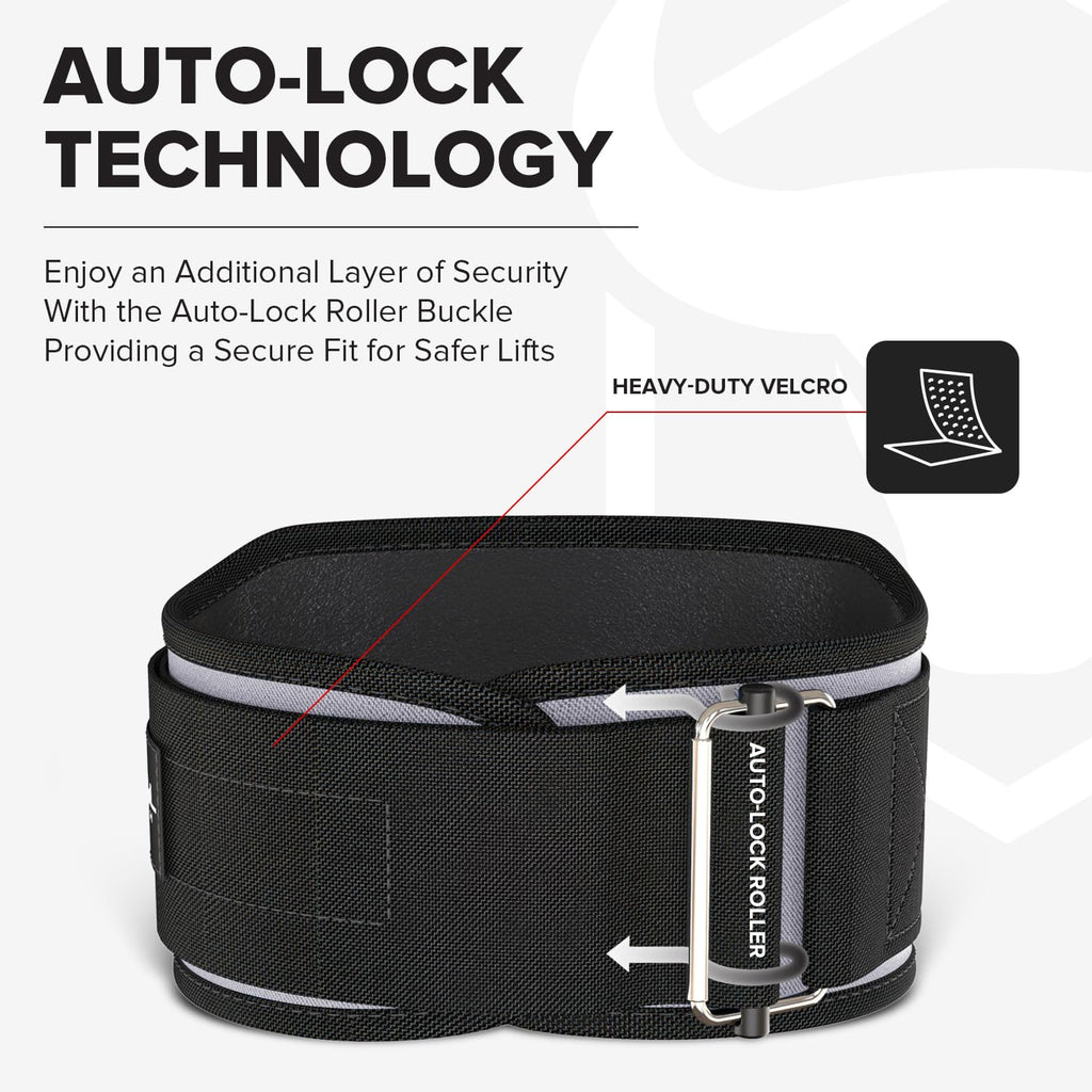 Weightlifting Belt For Men and Women - 6 Inch Auto-Lock Weight Lifting Back Support, Workout Back Support for Lifting, Fitness, Cross Training and Powerlifitng