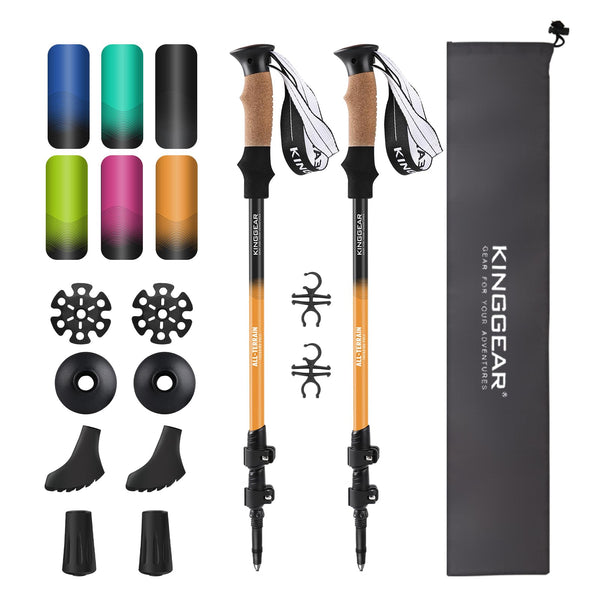 KINGGEAR Nordic Walking Stick, TP1 Hiking Poles Retractable Lightweight 7075 Aluminum, Trekking Poles with Flip Lock, Natural Cork and EVA Grip, 2pc Hiking Gear