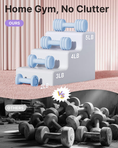 YOTTOY Adjustable Dumbbell Set of 2, 4-in-1 Hand Weights for Women at Home, Compact Free Weights Dumbbells Set with Soft Grip and Base, 2-5 lbs Each for Home Gym