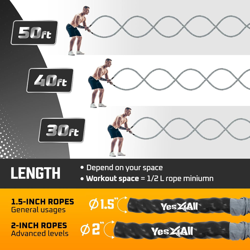 Yes4All Others Battle Rope with Cover - Grey 1.5 in 40 ft
