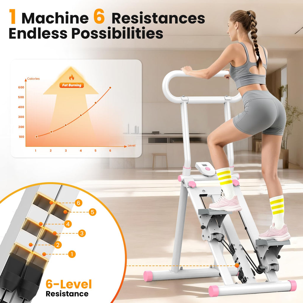 HXD-ERGO Stair Stepper, Upgrade 6-Level Resistance Stair Master with Adjustable Handlebar, Folding Stair Climber Workout Machine