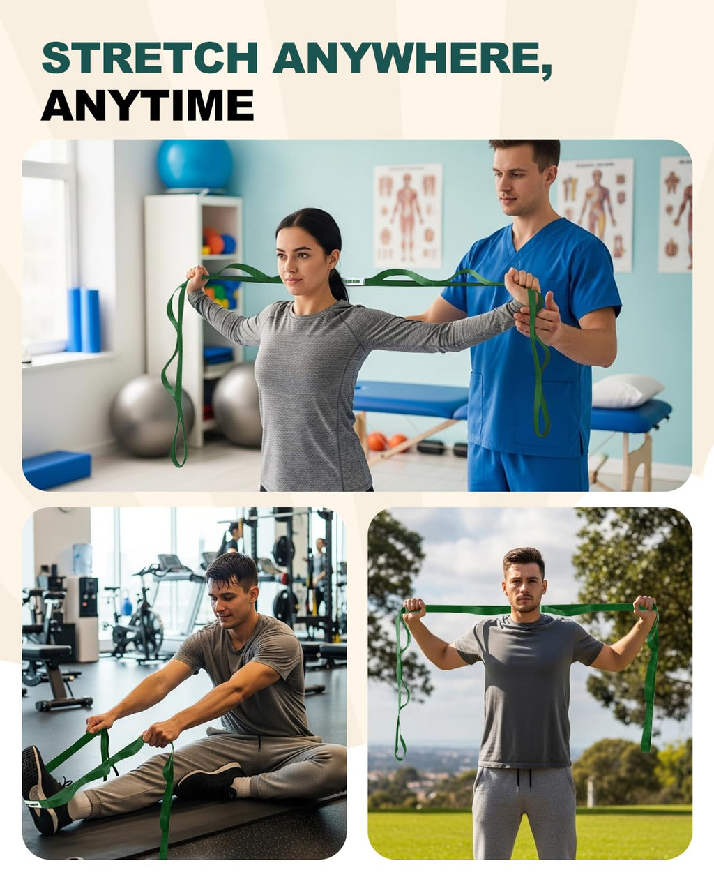 Trideer Stretching Strap Yoga Strap Physical Therapy for Home Workout, Exercise, Pilates and Gymnastics, 10 Loops Non-Elastic Stretch Bands with Aesthetic Packaging for Women & Men