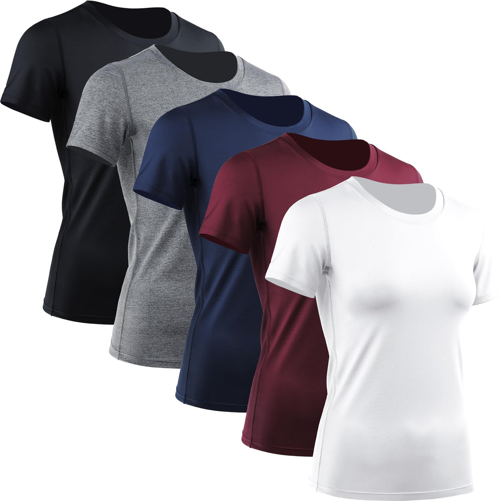 CADMUS 3/4/5 Pack Women's Compression Shirt Running Athletic T-Shirts Workout Tops Baselayer Short Sleeve Yoga Gym Sports
